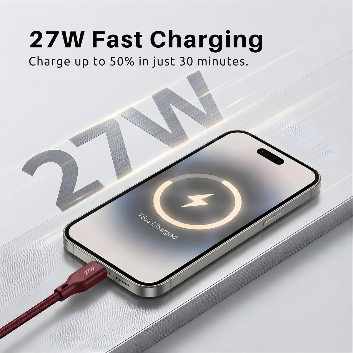 Philips DLC4150LI/94 27W iPhone Original Type-C to Lightning Fast Charging Cable (1.5m, Iron Red)