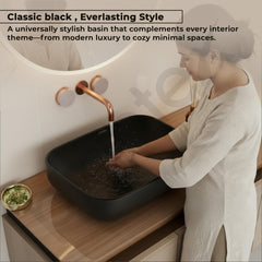 Plantex Ceramic Tabletop Basin Sink/Black Wash Basin for Bathroom/Washbasin for Restaurant/Hotel (Black -18 x 13 x 5.5 Inch)-6