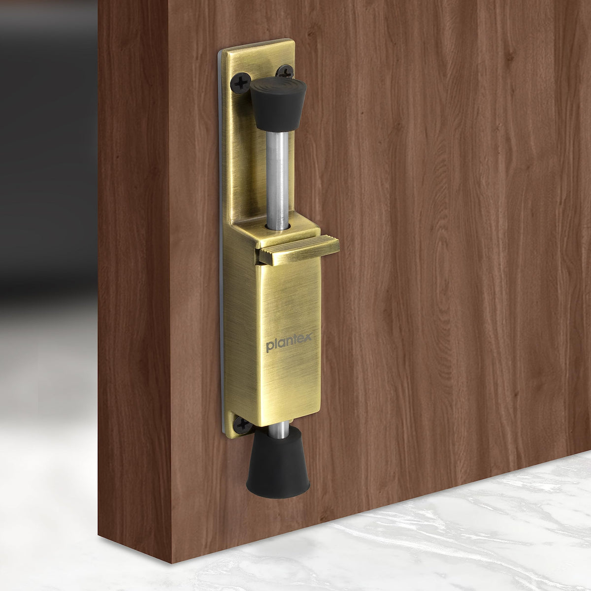 Plantex Kickdown Door Stopper Spring Loaded Telescopic Step On/Off Door Stopper Rubber, Adjustable Heavy Duty Door Locks Holder Stops/Release by Foot/Door Stop - (Brass Antique)-6