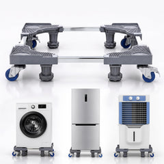 Plantex Adjustable Washing Machine Stand for Fridge/Heavy Duty Refrigerator Trolley with Lockable Wheels/8 Jack Anti-Vibration Support/180 kg Load Capacity - (Grey & Chrome)-1