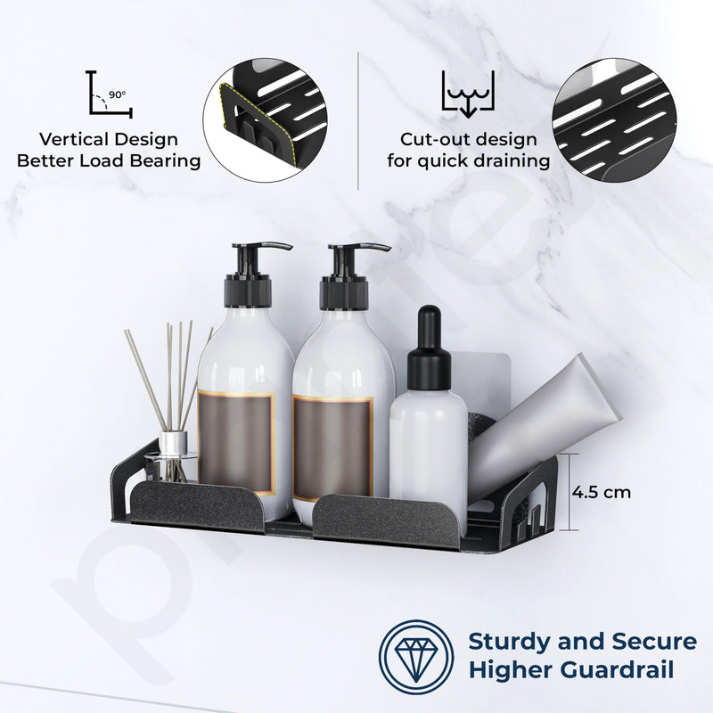 Plantex Self Adhesive Corner Shelf for Bathroom Wall/Stainless Steel Bathroom Organiser/Soap Dish/Side Corner Shelf- (Black, Combo)-4