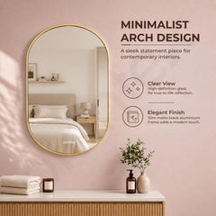 Plantex Aluminium Frame Mirror for Bathroom/Wall Mount Capsule Mirror for Bedroom/Dressing Room/Living Room/Entryway - (Gold, 22x36 Inch)-3