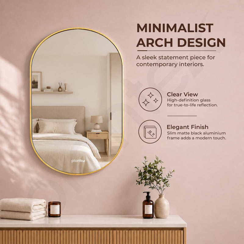 Plantex Aluminium Frame Mirror for Bathroom/Wall Mount Capsule Mirror for Bedroom/Dressing Room/Living Room/Entryway - (Gold, 22x36 Inch)-3