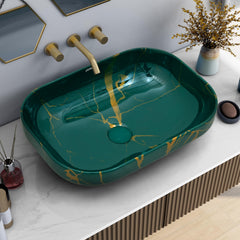Plantex Tabletop Wash Basin for Bathroom/Designer Countertop Bathroom Sink/Ceramic Rectangle Vessel Sink Basin for Home/Office (18x13x5.5 Inch - Green)-1