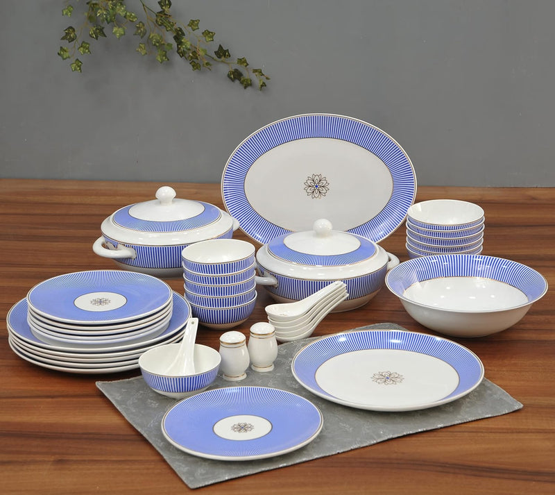 Clay Craft Fine Ceramic Gold Line Premium Classy Dinner Set of 40 - (Blue), for Family of 6, Dinner Set Ceramic, Crockery Set, Dining Set for Dinner, Crockery Set for Gift, Dinner Set 40 Pieces