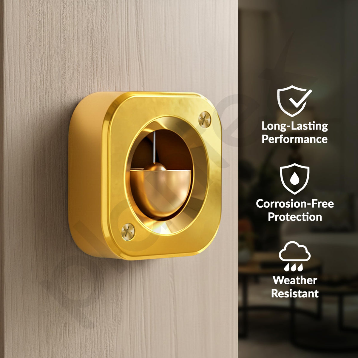 Plantex Dopamine Door Bell for Home/Square Door Chime with Brass Bell/Temple & Meditation Bell for Positive Energy & Home Decor - Pack of 1 (DTK-292 - Gold)-4