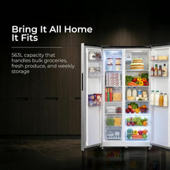 Midea 563 L Inverter Compressor with Multi Air Flow Cooling, Digital Display, Side by Side Refrigerator (MDRS710FGF46, Portable Ice Maker, Frost Free, Bru-Steel Finish)