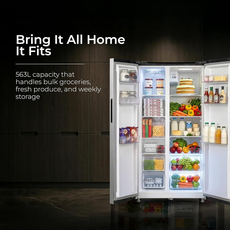 Midea 563 L Inverter Compressor with Multi Air Flow Cooling, Digital Display, Side by Side Refrigerator (MDRS710FGF46, Portable Ice Maker, Frost Free, Bru-Steel Finish)
