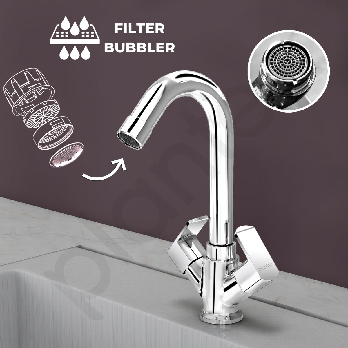 Plantex Basin Mixer Tap for Bathroom with Brass Spindle/Tap for Wash Basin with Water Saving Aerator/Pillar Tap - (CRM-1280-Chrome)-3