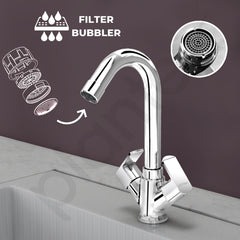 Plantex Basin Mixer Tap for Bathroom with Brass Spindle/Tap for Wash Basin with Water Saving Aerator/Pillar Tap - (CRM-1280-Chrome)-3