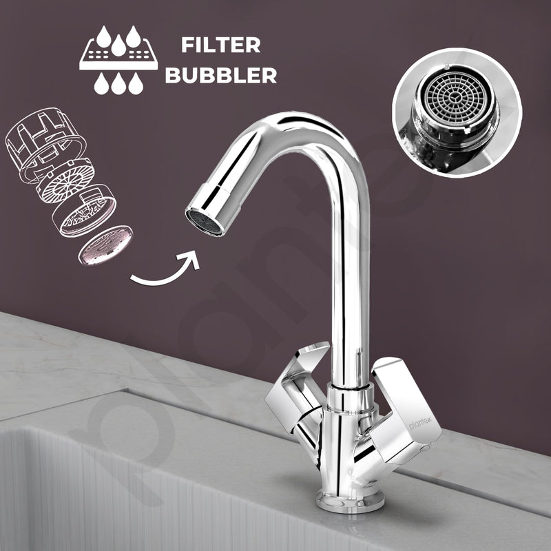 Plantex Basin Mixer Tap for Bathroom with Brass Spindle/Tap for Wash Basin with Water Saving Aerator/Pillar Tap - (CRM-1280-Chrome)-3