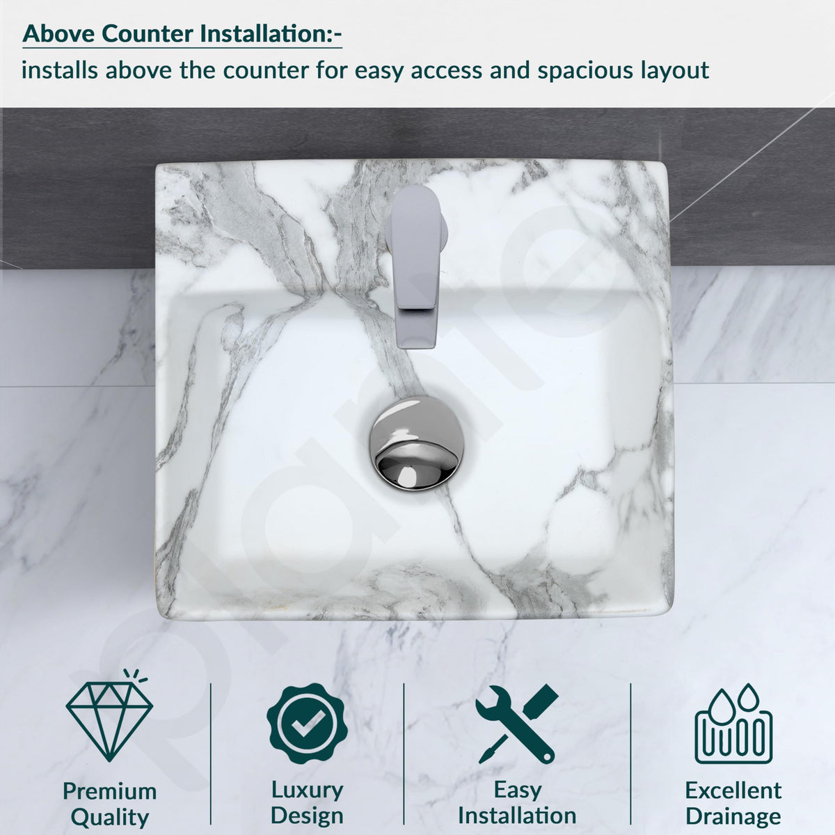 Plantex Tabletop Wash Basin for Bathroom/Designer Ceramic Basin/Rectangle Countertop Wash Basin/Home/Office (13 x 11.5 x 5 Inch)-4