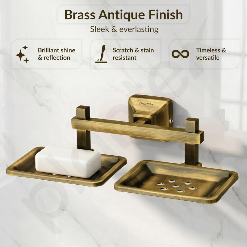 Plantex 304 Grade Stainless Steel Double Soap Holder for Bathroom/Dual Soap Dish/Soap Stand/Bathroom Accessories - Squaro (Brass Antique)-3