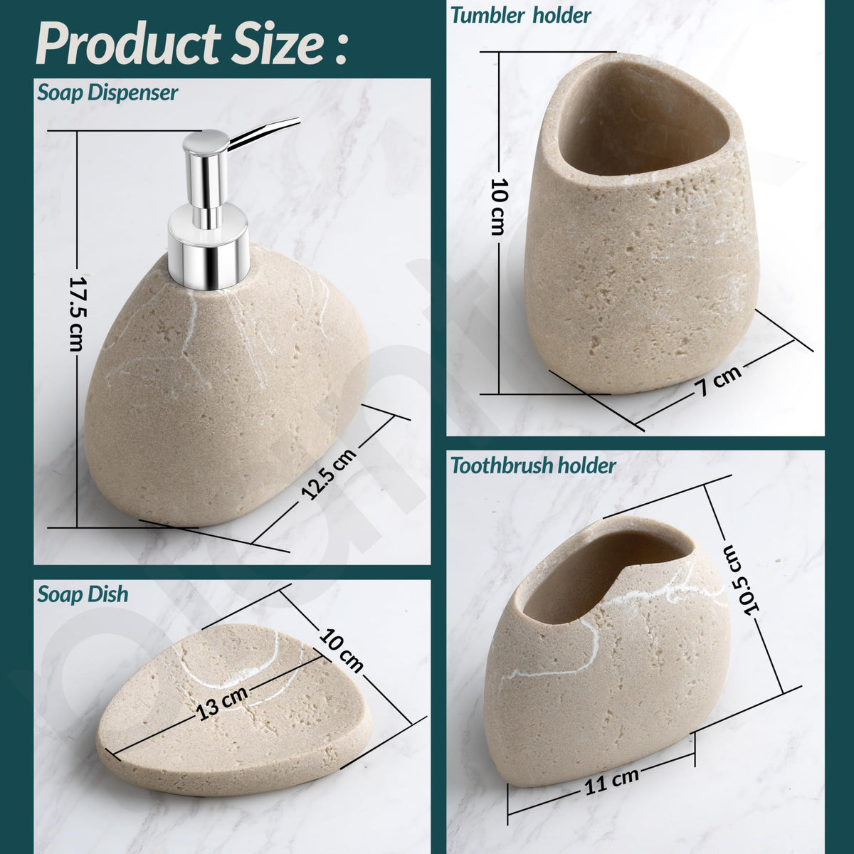 Plantex Polyresin Bathroom Accessories Set Soap Dispenser/Toothbrush Holder/Tumbler Holder/Soap Dish - 4 Piece(906)-2