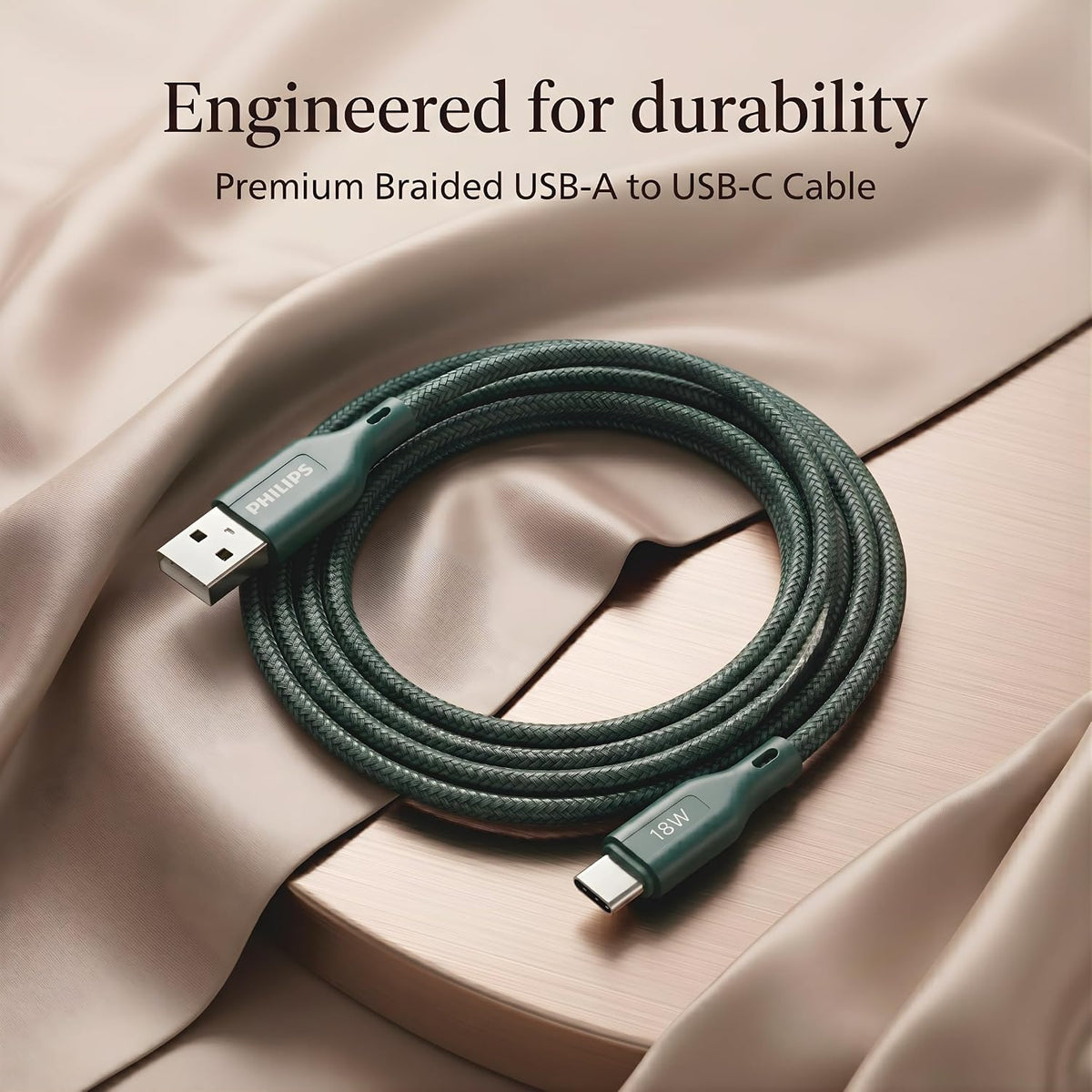 Philips DLC4130AT/94 18W Type-A to Type-C Fast Charging Cable (1m, Crystal Teal)