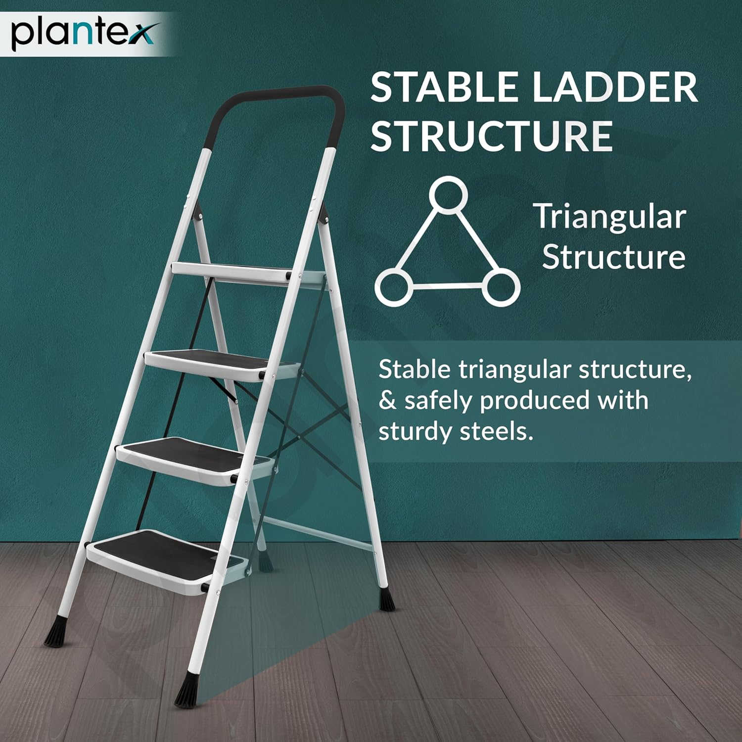Plantex Alloy Steel 4 Step Ladder For Home/Foldable Strong Wide Step Ladder/Anti- Skid 4 Step Ladder - (White & Black)