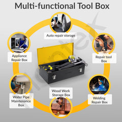 Plantex 16-inch Metal Tool Box/Tool Box for Home/Storage Box With Clear Top Lid & Removable Tray Compartment For Easy & Convenient Storage/Multi-Purpose Compact Tools Box (Yellow & Black)-4
