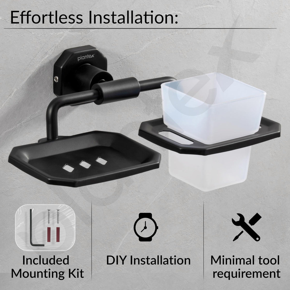 Plantex 304 Grade Stainless Steel 2in1 Soap Dish with Tumbler Holder/Soap Stand/ABS Materail Tooth Brush Holder/Bathroom Accessories - Nipron (Black)-6