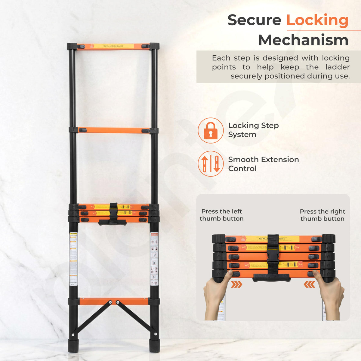 Plantex 2.3m (7.55 ft.) Telescopic Ladder/Carbon Steel 6-Steps Portable & Compact Ladder/Foldable Multipurpose Collapsible Ladder for Home & Outdoor Use - (Orange)-3
