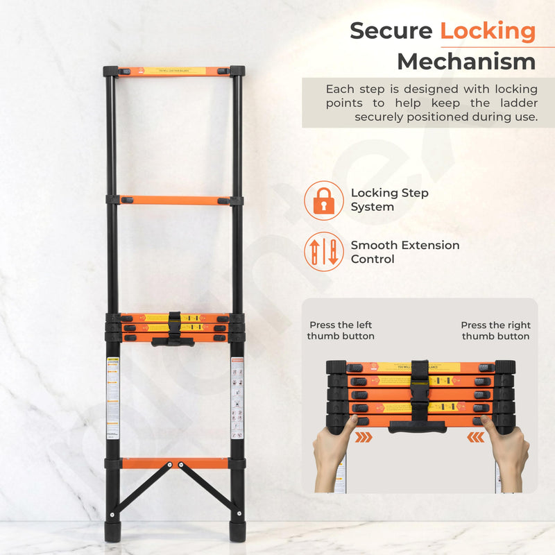 Plantex 2.3m (7.55 ft.) Telescopic Ladder/Carbon Steel 6-Steps Portable & Compact Ladder/Foldable Multipurpose Collapsible Ladder for Home & Outdoor Use - (Orange)-3