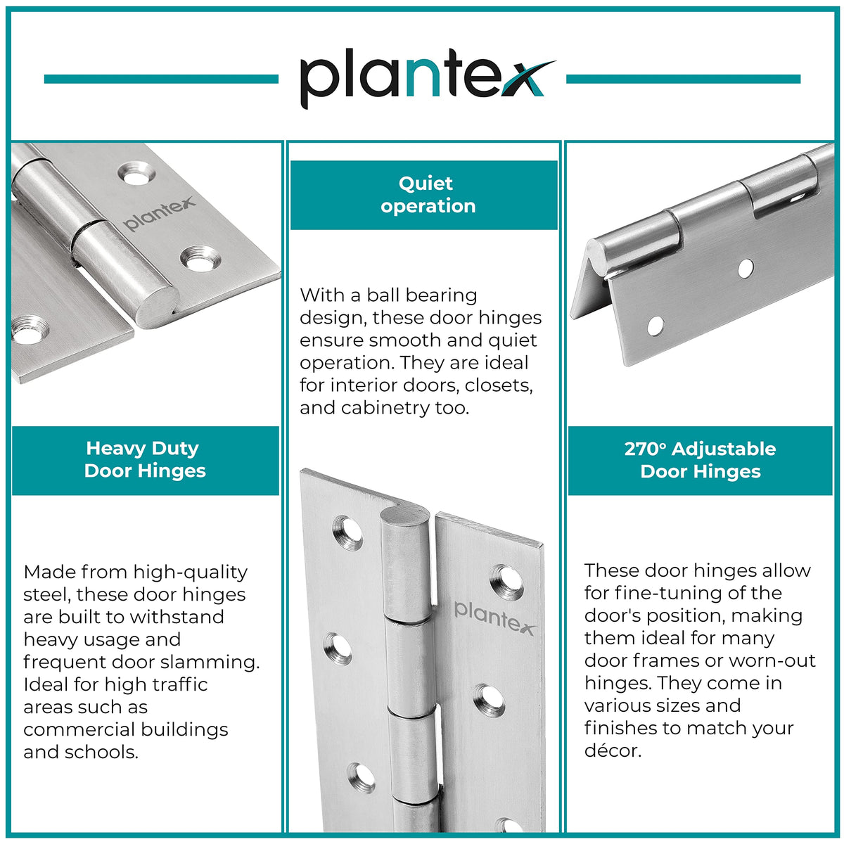 Plantex Stainless Steel Door Butt Hinges 4 inch x 14 Gauge/1.8 mm Thickness Home/Office/Hotel/Hinges for Main Door/Kabja/Soft Close Hinge for Bedroom/Kitchen/Bathroom - Pack of 24 (Satin Matt)-6