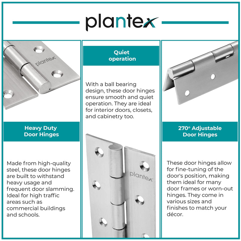 Plantex Stainless Steel Door Butt Hinges 4 inch x 14 Gauge/1.8 mm Thickness Home/Office/Hotel/Hinges for Main Door/Kabja/Soft Close Hinge for Bedroom/Kitchen/Bathroom - Pack of 24 (Satin Matt)-6