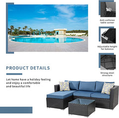 Kelo Outdoor Patio Sofa Set 3 Seater , 1 ottoman and 1 Center Table Set (Black + Navy Blue)