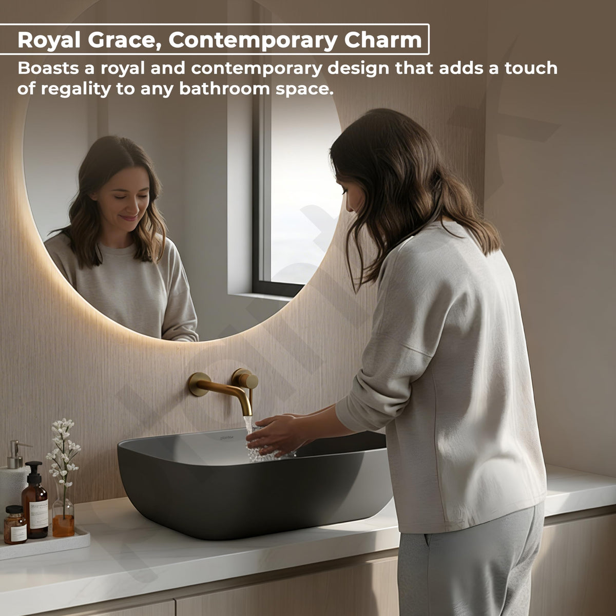 Plantex Wash Basin for Bathroom/Ceramic Basin/Rectangle Tabletop Basin/Wash Basin for Home/Restaurant (Cloud Grey - 18 x 13 x 5 Inch)-6