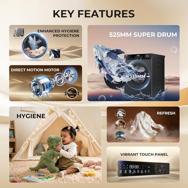 Haier Smart Choice 12 Kg, 5 Star, AI Smart LIFE+, Hygienic Care,ABT,525 mm Super Drum, Refresh,Direct Motion Motor,WiFi enabled, Fully Automatic (EFL120-DM14F5ES8U1)-2