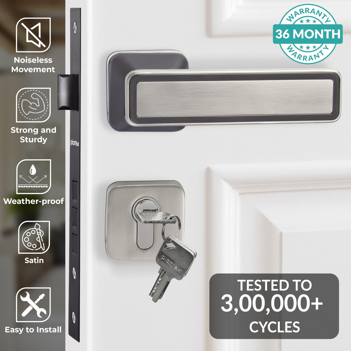 Plantex Door Lock for Home/Main Door Lock Set with 3 Computerized Key/Mortise Lock for Door with Brass LockBody & Cylinder (SM026, Satin & BNM)-2