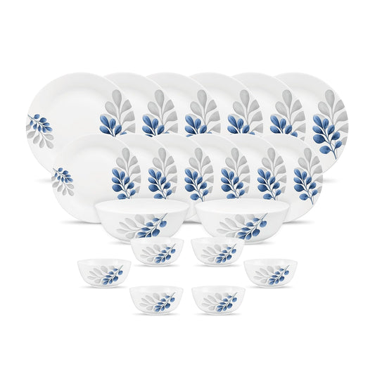 Diva by La Opala, Pearl Collection, Opal Glass Dinner Set 20 pcs, Indigo Bliss, White
