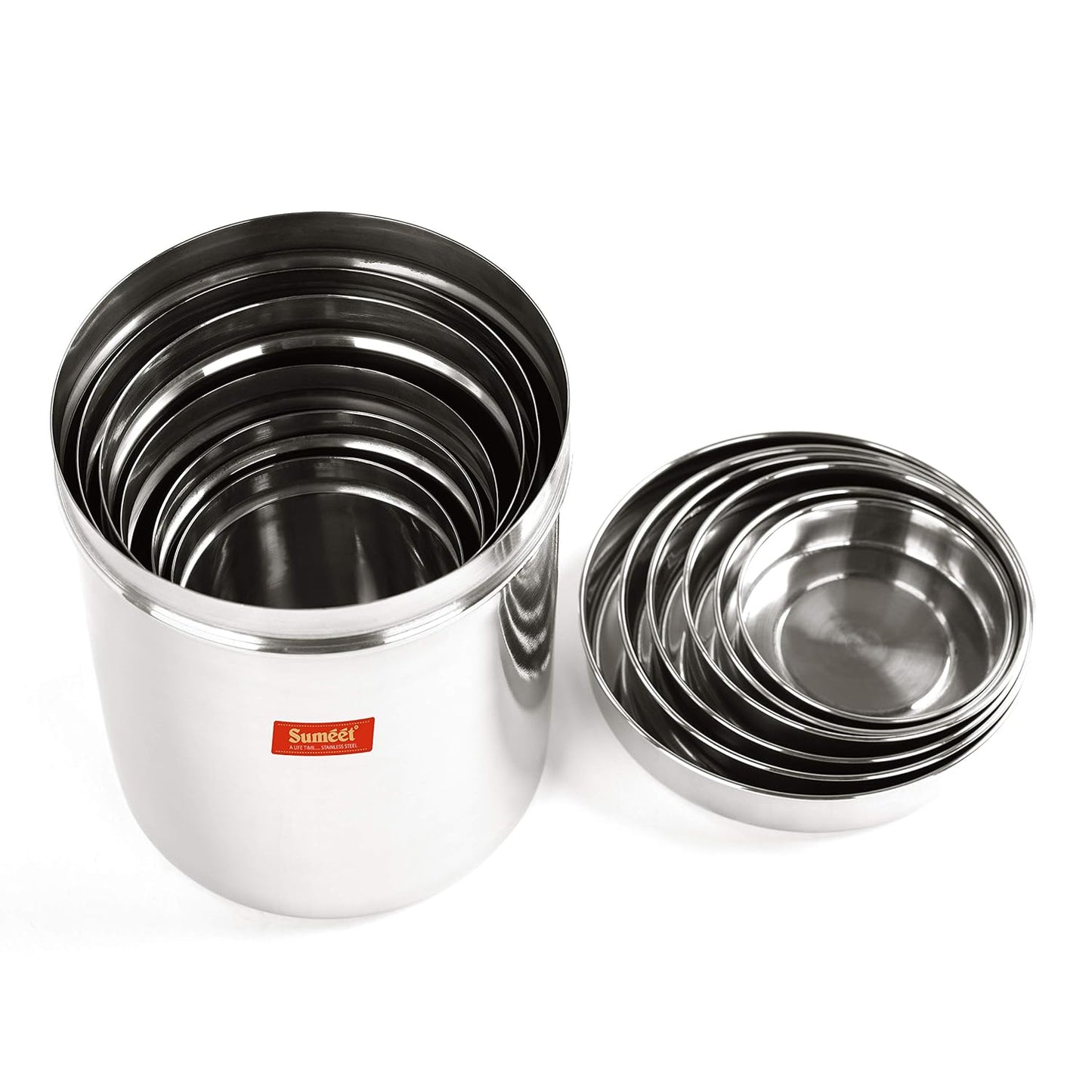 Sumeet Stainless Steel Vertical Canisters/Ubha Dabba/Storage Containers Set of 6Pcs (350ML, 500ML, 700ML, 900ML, 1.25Ltr, 1.6Ltr), Silver