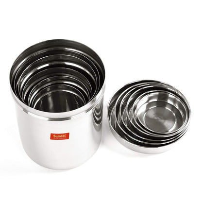 Sumeet Stainless Steel Vertical Canisters/Ubha Dabba/Storage Containers Set of 6Pcs (350ML, 500ML, 700ML, 900ML, 1.25Ltr, 1.6Ltr), Silver