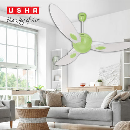 USHA New Bloom Series Plumeria (Inspired by Plumeria) BLDC Ceiling Fan with Bi-Directional Feature | Sleep/Boost/Timer Modes | RF Remote | Whisper-Quiet | Dust-Resistant (white & Light Green)
