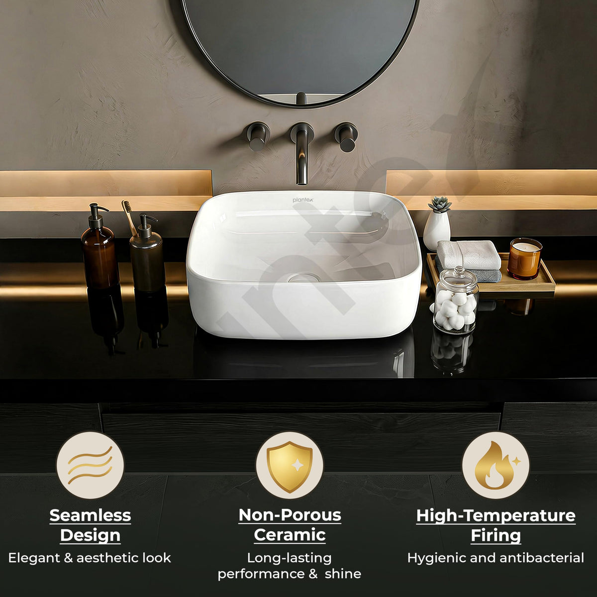 Plantex Platinum Ceramic Wash Basin/Basin for Bathroom/Tabletop Wash Basin/Bathroom Basin (White, 16 x 16 x 5 Inch)-6