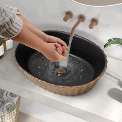 Plantex Designer Basin for Bathroom/Oval Table Top WashBasin/Countertop Hand Wash Basin/Vessel Sink for Restaurant/Hotel (19x15x5 Inch - Gold & Black)-6