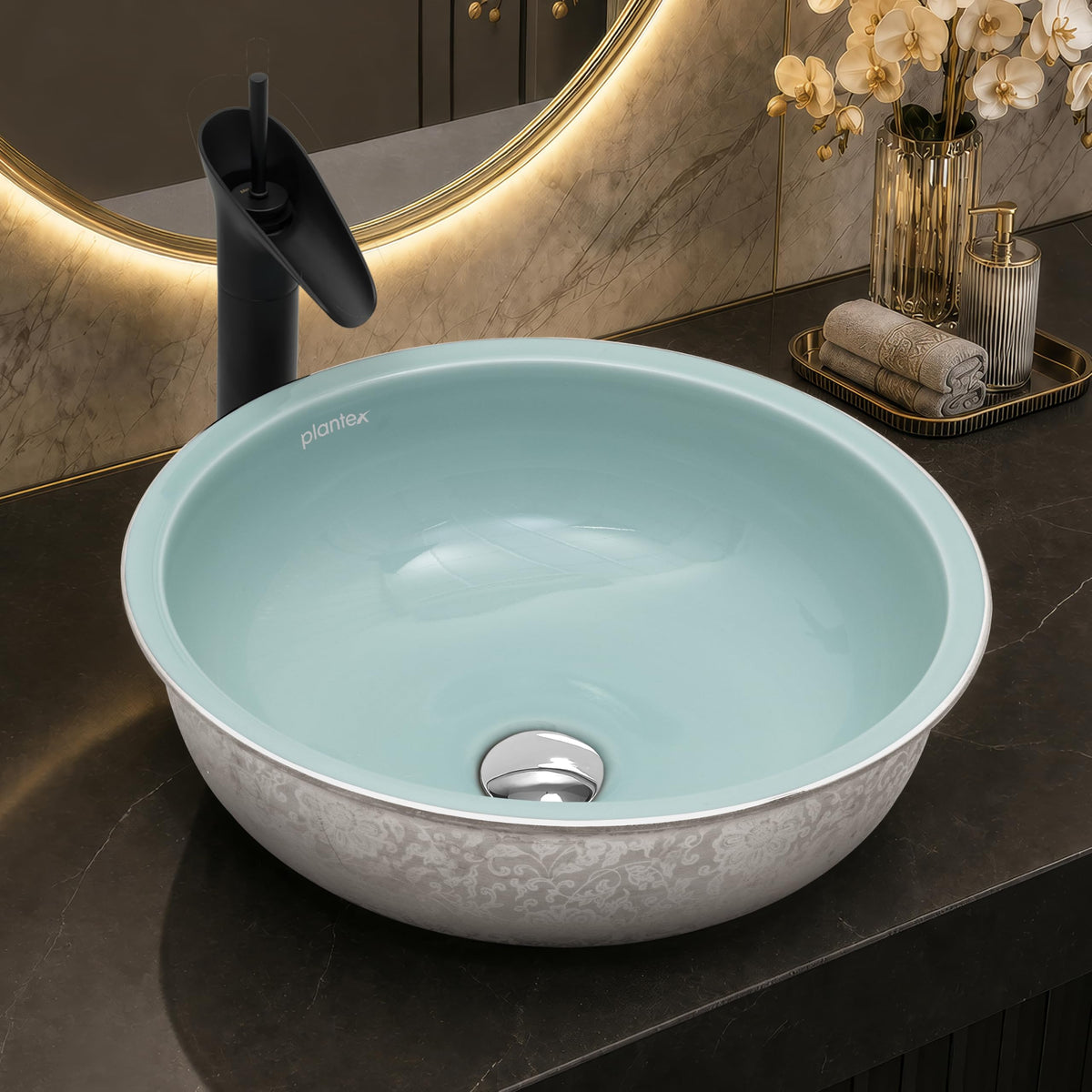 Plantex Ceramic Round Basin for Bathroom/ Table Top Basin/ Washbasin for Bathroom/ Restaurant/Hotel (16.5 x 16.5 x 6 Inch)-1