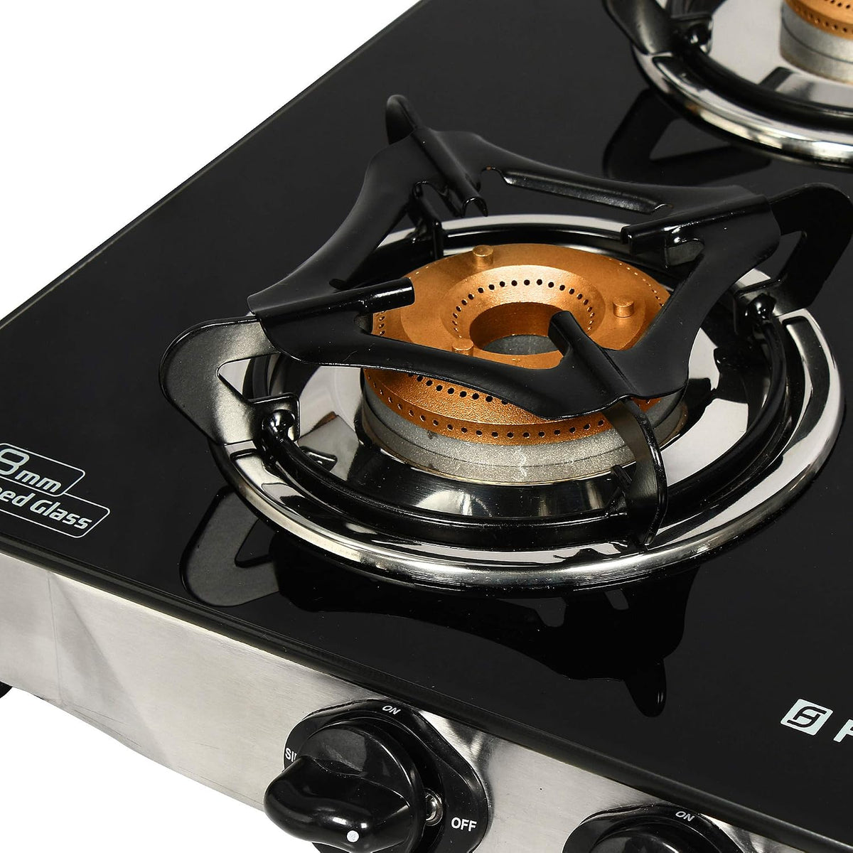 Faber Jumbo 4 Brass Burner Cooktop | 1 Jumbo, 2 Medium, 1 Small | Drip Tray | Toughened Glass | SS Finish | Ergonomic Kn