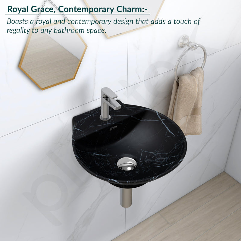 Plantex Ceramic Wall Hung Wash Basin/Wall Mount Basin for Bathroom/Washbasin Sink for Home/Office/Restaurant (Black - 15 x 15 x 5 Inch)-6