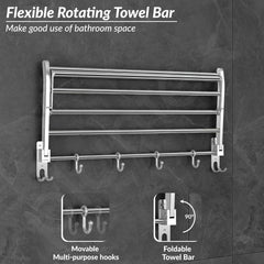Plantex Eco Stainless Steel Folding Towel Rack/Towel Hanger for Bathroom/Wall Mounted Towel Rack/Bathroom Accessories Set(24-inch) Chrome-5