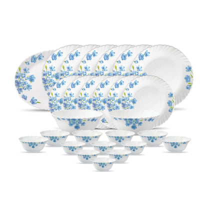 La Opala Diva Classique Collection Opal Glass Crockery | for Family of 6 | Dinner Set 27 pcs Citron Weave | Plates & Bowls for Dining | Microwave Safe | 100% Vegetarian | Extra Strong | White