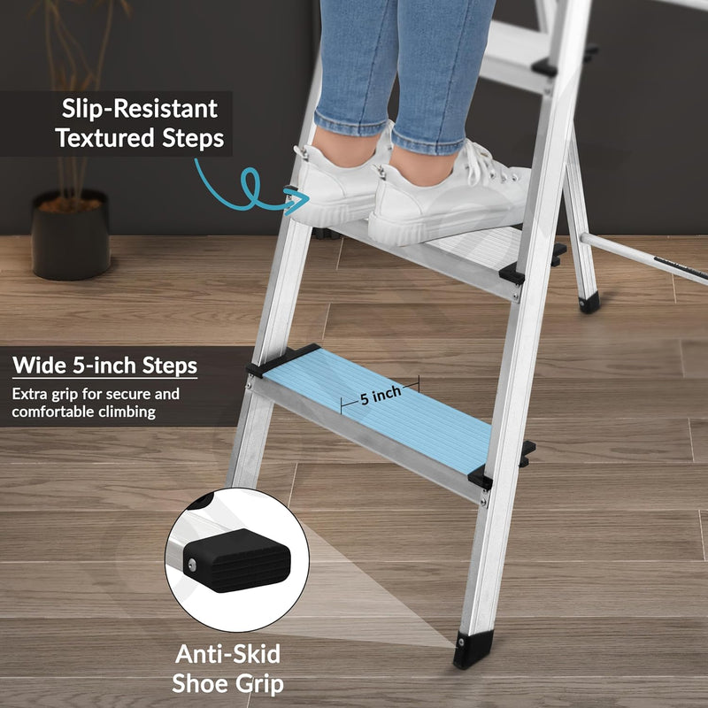 Plantex Big Foot 6 Step Ladder for Home/Aluminium Folding Ladder/Wide Anti-Skid Steps/Multipurpose Use (Black-Silver)