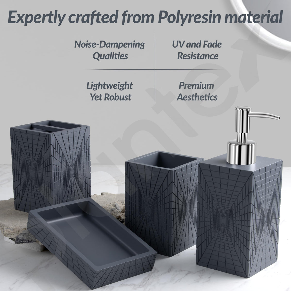 Plantex Polyresin Bathroom Accessories Set Soap Dispenser/Toothbrush Holder/Tumbler Holder/Soap Dish - 4 Piece(924)-2