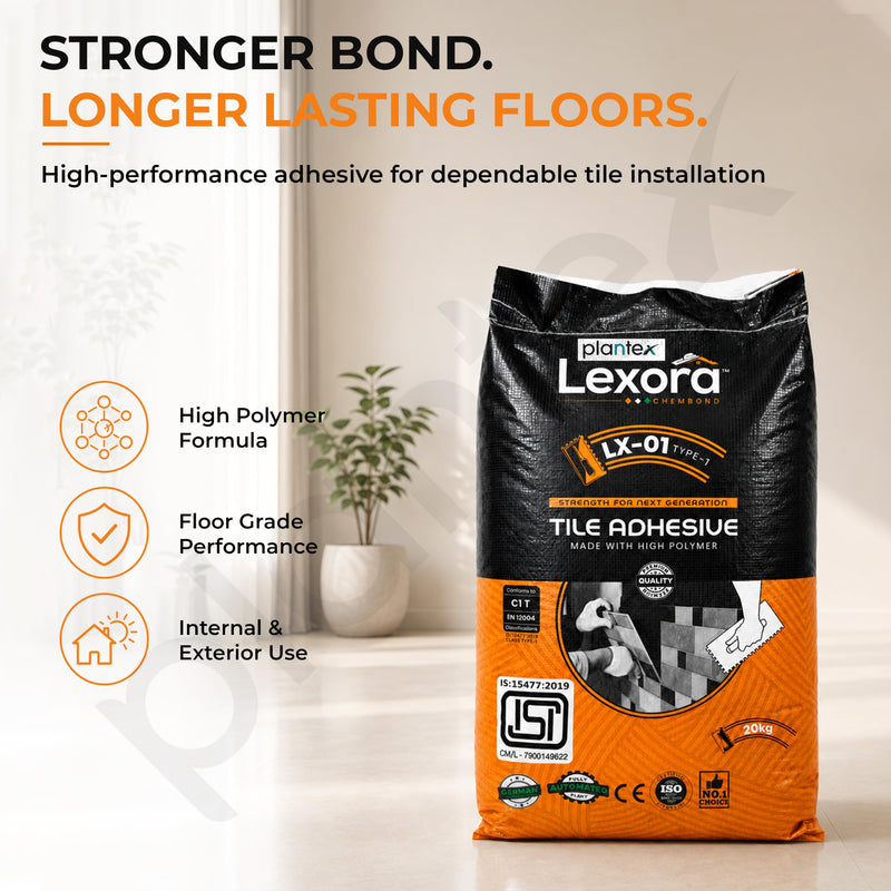 Plantex Lexora Tile Adhesive for Terracotta/Ceramic & Quarry Tiles/Polymer Modified Cement Adhesive for Floor & Wall Tiles Fixing/ Kitchen & Bathroom‚ Use - 20kg (LX-01, Grey)-6