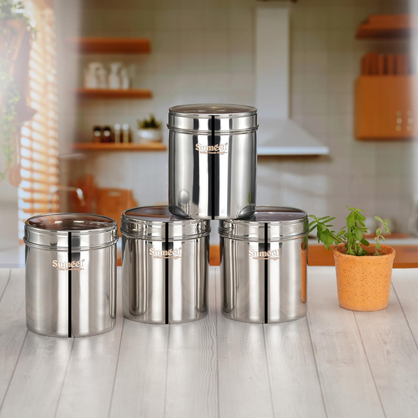 Sumeet Stainless Steel Small Containers/Jars/Dabba for Kitchen Storage with See Through Lids - set of 6Pcs, 400ml + 750ml capacity, 7.3cm & 9cm Dia, Silver