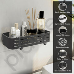 Plantex Bathroom Organizer Without Drill/Aluminium Wall Mounted Rack for Kitchen with Removable Hook/Self Adhesive Shelf for Bathroom- Pack of 1 (12 x 5 Inch - Matt Grey)-4