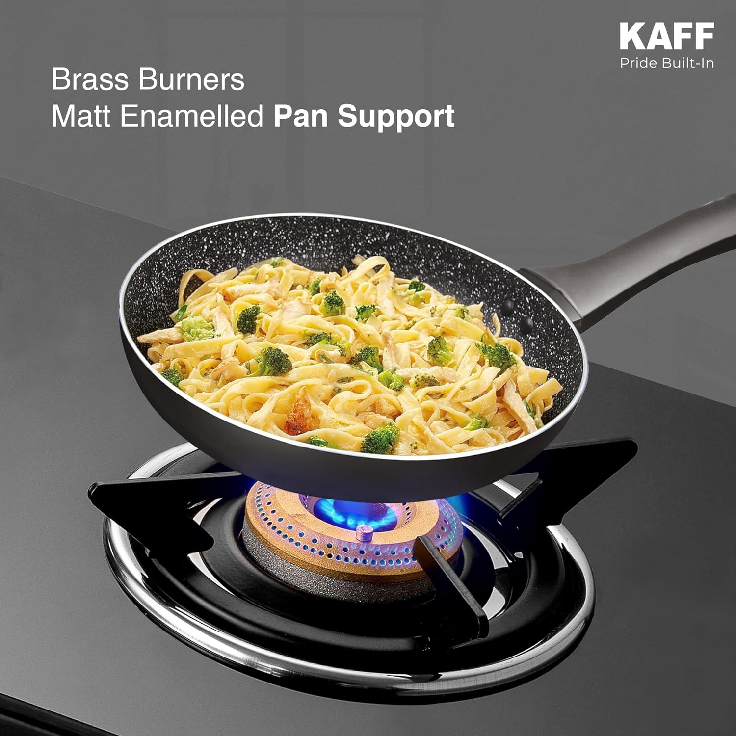 KAFF 3 Burner Gas Stove Top for Kitchen - 71CM Manual Ignition Cooktop| Modern Glass Stove for Modular Kitchen, ISI Certified & Compatible with LPG (Black)