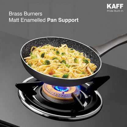 KAFF 3 Burner Gas Stove Top for Kitchen - 71CM Manual Ignition Cooktop| Modern Glass Stove for Modular Kitchen, ISI Certified & Compatible with LPG (Black)