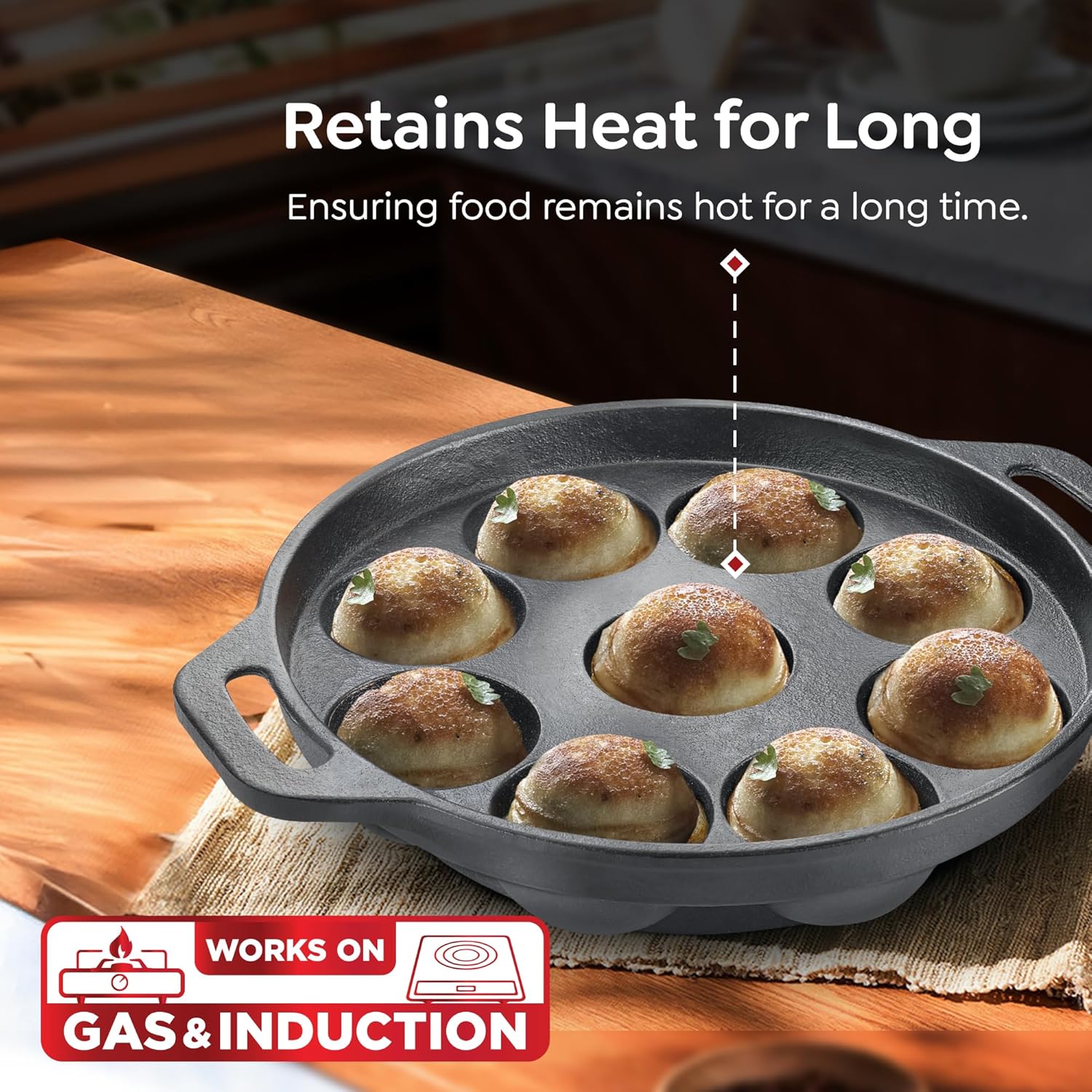 Prestige Cast Iron Cookware Black Paniyarakkal 20cm|Even Heat Distribution| Scratch Resistant | Gas and Induction Compatible | Heavy Gauge-Lasts for Generations