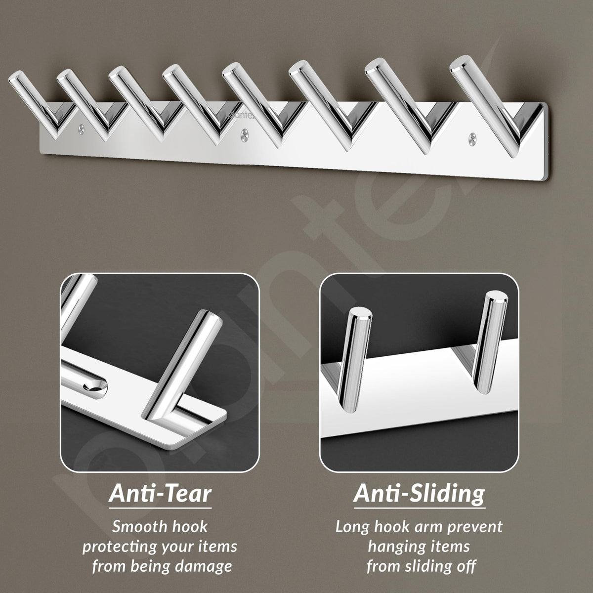 Plantex Wall Hooks for Hanging Cloth/Stainless Steel Towel Hangers/Bathroom Robe Hooks/Door Hangers/Round Wall Hook/Hook Rail for Hanging Keys - 8 Hooks (Pack of 3, Chrome)-4